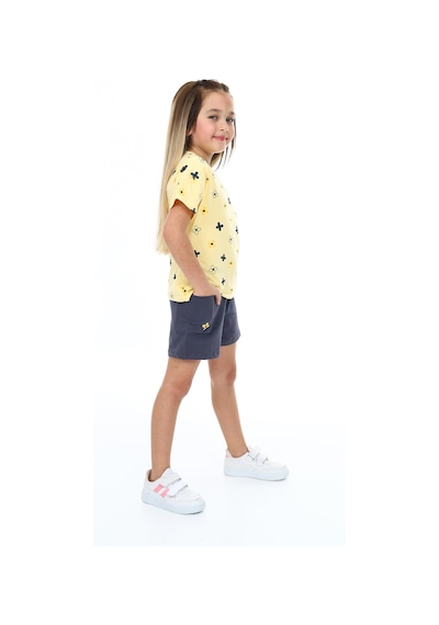 Toontoy Kids Toontoy Kız Çocuk Garni Komple Çiçek Baskılı Şortlu Takım Sarı