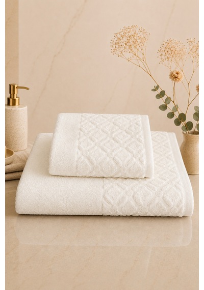Sahra 2'li Banyo Havlu Seti Havlu Banyo Havlusu I Hamam Seti I Çeyiz Havlusu 70 X 140 Cm - 50 X 90 Cm Krem