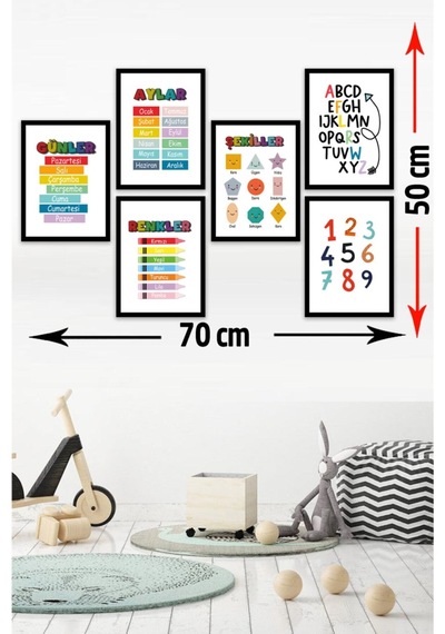 6 Parçalı Eğitici Çocuk Odası Tablo Konsepti Siyah - 581627063 Siyah