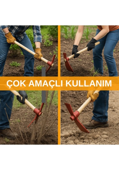 Bahçe Çapa Kazma Ot Temizleme Ergonomik Ahşap Kırmızı 40 Cm