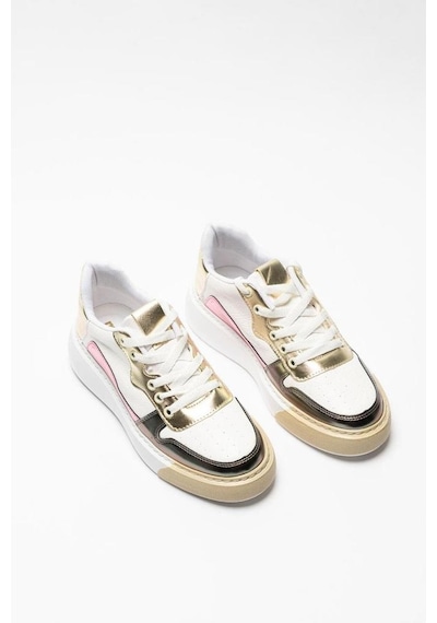 Beyaz Kadın Sneaker Bağcıklı Pembe Gold Detaylı Sneaker Elle 001 Beyaz Kadın Sneaker Bağcıklı Pembe Gold Detaylı Sneaker Elle 001