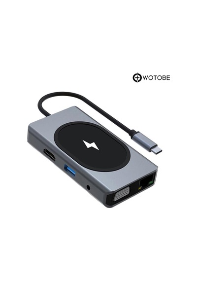 9 Portlu Kablosuz Şarjlı Usb-c Hdtv Hdmı Pd Sd Tf Rj45 Vga Dönüştürücü Adaptör
