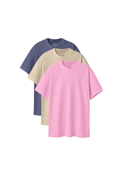 Velvoria Unisex Oversize Basic 3'lü Antrasit Bej Pembe Renk T-shirt Çok Renkli11