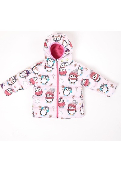 Spor Kız Çocuk Polarlı Kürklü Kapüşonlu Penguen Şeker Desenli Şişme Mont Parka-103 Pembe
