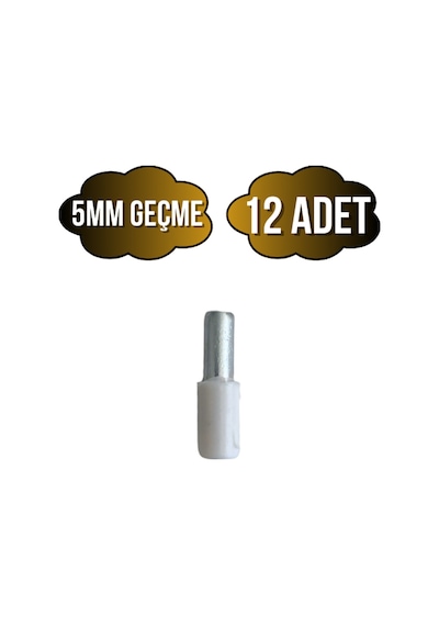 Metal Beyaz 5mm Geçme Raf Pimi Dolap Raf Altı Pimi 5mm Metal Beyaz 12 Adet Beyaz