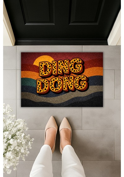 Rugmood Modern Dijital Baskı Paspas - Leopar Desenli Dıng Dong Kapı Önü Paspası Kapı Önü Paspası Çok Renkli