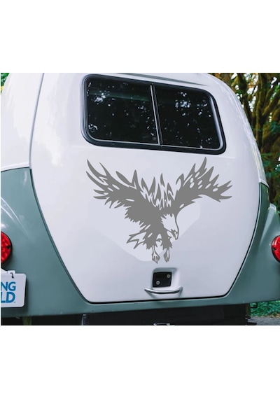 Sticker Dizayn Kartal Sticker - Eagle Beşiktaş Kanatlı Uçan Kartal Sticker - Araba Oto Motosiklet Karavan Cam Sticker - 00321 50X34 Cm