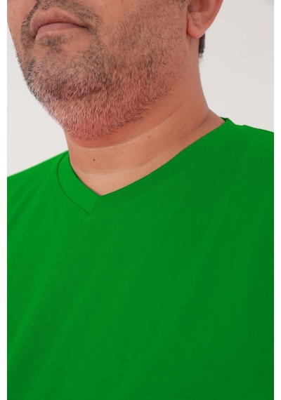 Big Nona Erkek Büyük Beden Unisex T-shirt V Yaka Koyu Yeşil