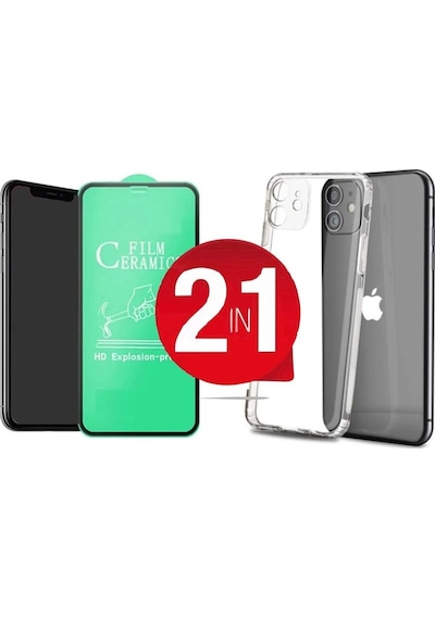 Apple Uyumlu   iPhone 14 Promax 5d Ekran Koruyucu Kırılmaz Cam + Şeffaf Kılıf li