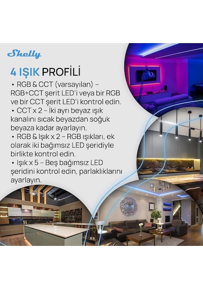 Shelly Pro Rgbww Pm Akıllı Led Renk Ve Parlaklık Kontrol Rölesi