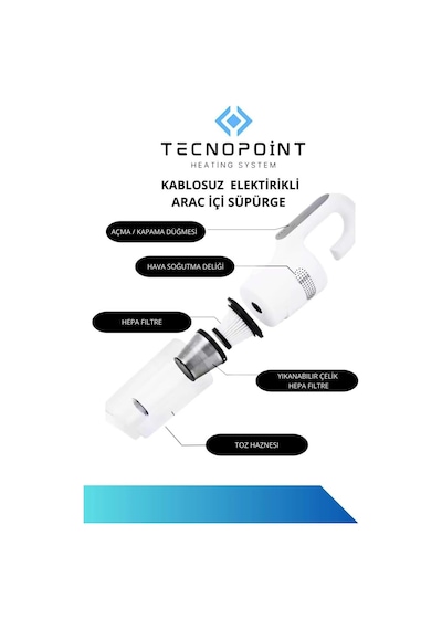 Tecnopoint Kablosuz Araç Içi Süpürge 80w, Güçlü Emiş, Type-c Şarjlı, Ultra Sessiz, Hafif Tasarım Diğer