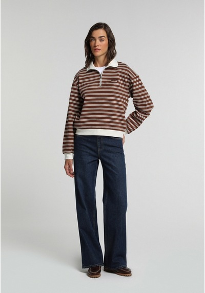 Colin's Colins Regular Fit Polo Yaka Çizgili Kadın Kahverengi Sweatshirt Cl1081687 Q1.v1 Brw