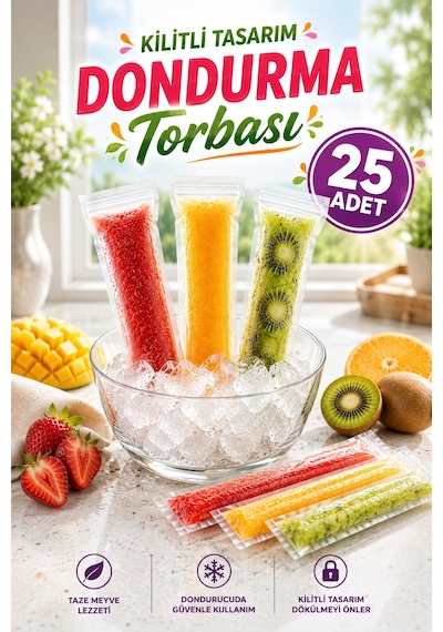 Kilitli Meybuzz Poşeti 25 Adet 5,5x22 Cm Ev Yapımı Dondurma Ve Meyve Suyu Buz Torbası