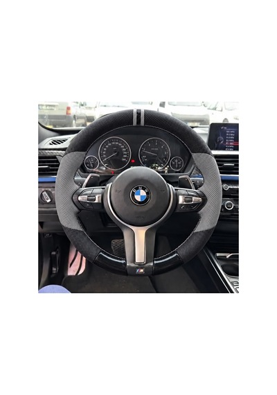 Bmw F10 / F11 Dikme Direksiyon Kılıfı Delikli Deri Parlak Siyah Gri Detay Çift Yüzük Ve Dikiş 2013-2017