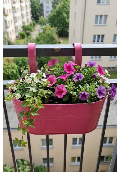 Askılı Metal Elips Saksı - Sökülebilir Askılı Balkon Saksılık Ve Çiçeklik 7 Litre Pembe