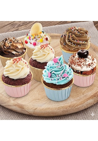 Şeylişeyler - 50 Adet Muffin Kek Kapsülü Kraft Mavi Cupcake Kalıbı Kağıdı Pişirme Kabı Açık Mavi