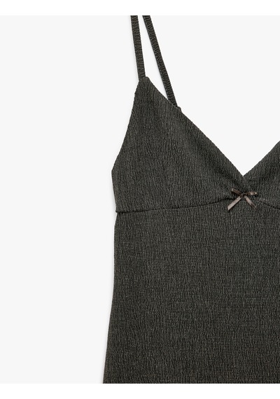 Koton Derin V Yaka Slim Fit Midi Boy İnce Askılı Kalem Elbise Antrasit 5sak80067ek Antrasit