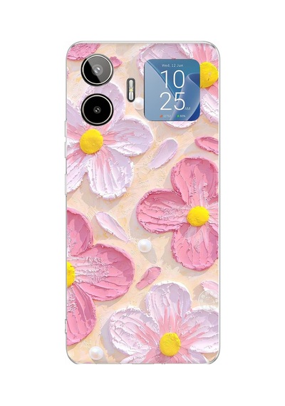 General Mobile Gm 26 Pro Uyumlu Pembe Beyaz Çiçekler Sulu Boya Baskılı Silikon Kılıf