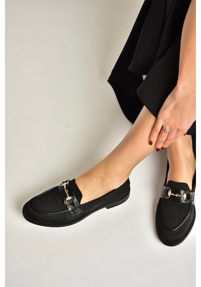 Fox Shoes Y330722104 Siyah Triko Kumaş Toka Detaylı Günlük Kadın Ayakkabı Siyah