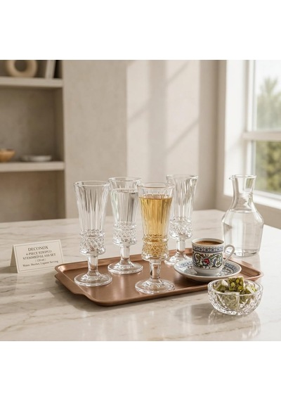 4'lü Boğumlu Baklava Desenli Ve Çizgili Ayaklı Cam Kadeh Seti - 120 Ml Türk Kahvesi Yanı Su, Şerbet Ve Likör Bardağı, Lüks Sunum Kadehi Çok Renkli