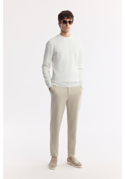 Avva Erkek Ekru Bisiklet Yaka Dokulu Rayon Tüylenmeyen Regular Fit Triko Kazak A51y5022