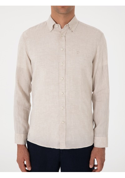 Cacharel Bej Regular Fit %100 Keten Gömlek