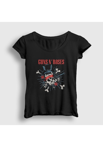 Presmono Kadın Revolvers Guns N' Roses T-shirt Siyah