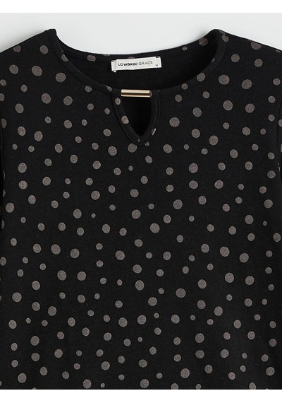 LC Waikiki Lcw Grace Siyah Bisiklet Yaka Desenli Bluz Black Prınted 1