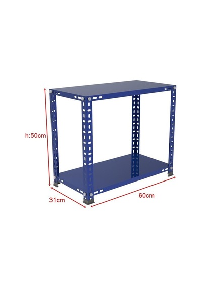 2 Katlı Renkli Çelik Raf Sehpa - Atölye, Depo, Ofis Sehpası Mavi-31x60 Cm-50 Cm