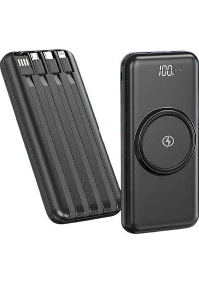 Mey İthalat Kablosuz Çoklu Şarj Girişli 10.000 Mah Kablolu Powerbank Taşınabilir Çok Renkli