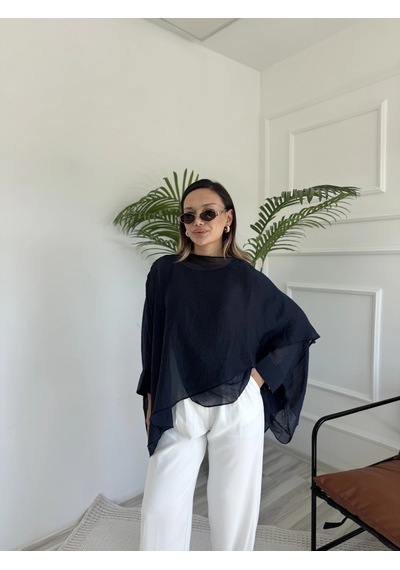 Keymoda Kadın Uçuşan Pelerin Bluz Koyu Lacivert Keymoda Kadın Uçuşan Pelerin Bluz Koyu Lacivert