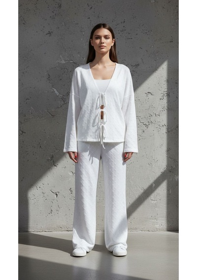 Divinus Kabartma Kalp Baskılı 5'li Pijama Takımı Beyaz