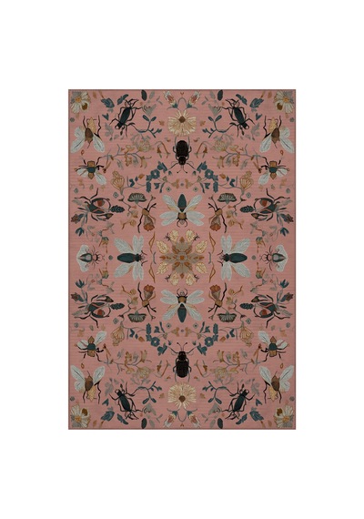 Fiora 228 Pembe Kelebek Desenli Yıkanabilir Çiçekli Halı Dokuma Taban Salon Oturma Odası Halısı Pastel Pembe