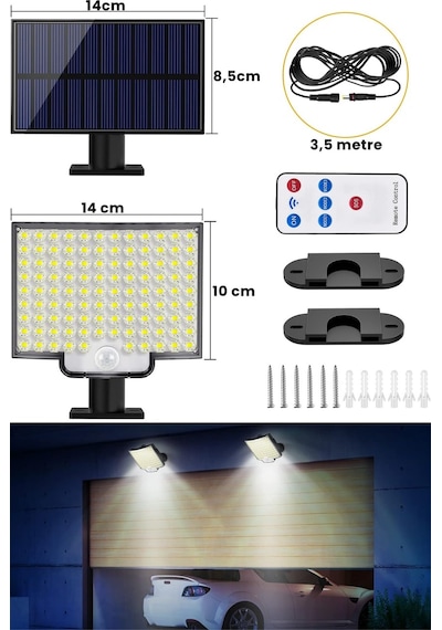 Trendpoint Solar Güneş Enerjili 110 Ledli Kumandalı Hareket Sensörlü 3 Modlu Bahçe Aydınlatma Lamba