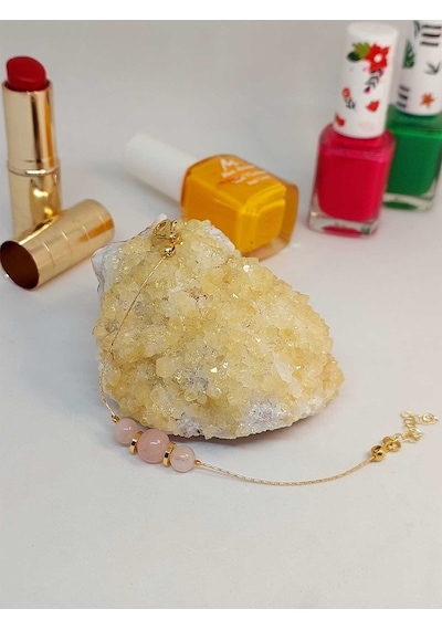 Pembe Kuvars Taşı Tasarım Bileklik 49856