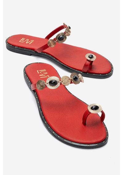 Luvishoes Martınez Kırmızı Tokalı Hakiki Deri Kadın Parmak Arası Terlik