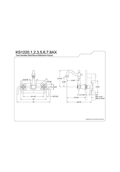 Ks1228ax 20,32 Cm Merkez Duvara Monte Gemi Lavabo Musluğu, Nikel, 10,16 Cm Ağız Erişiminde Beyaz