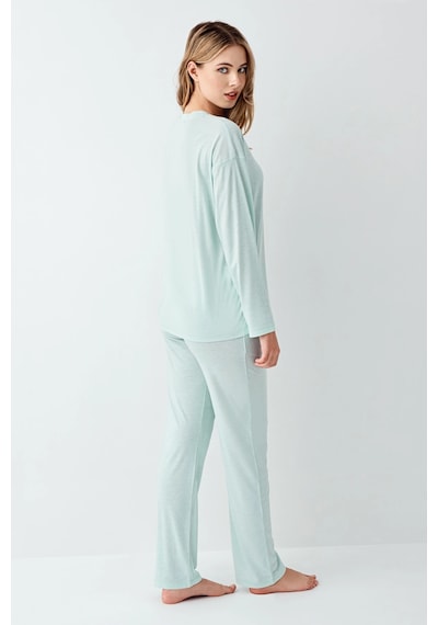 3407-s Kadın Uzun Kol Pijama Takım Açık Yeşil