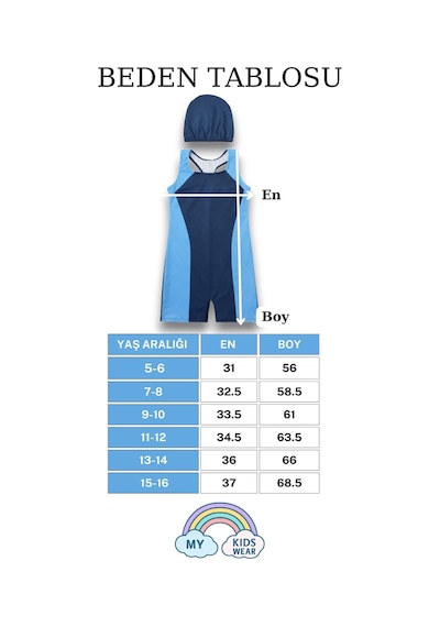 My Kids Wear Kız Çocuk Deniz Yüzücü Mayoları 5-16 Yaş 12601 Mavi