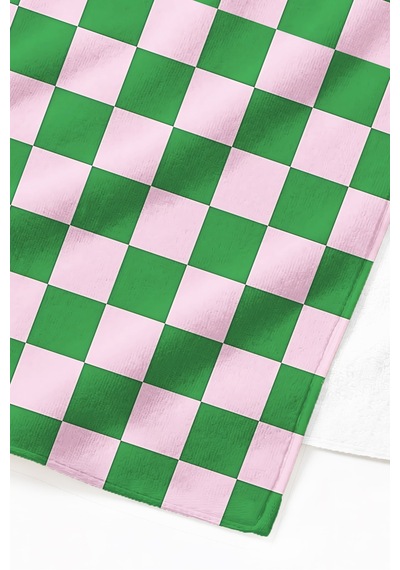 Damalı Kareli Pembe Yeşil Plaj Havlusu - Modern Retro Geometrik Hızlı Kuruyan Mikrofiber Havlu Örtü Çok Renkli
