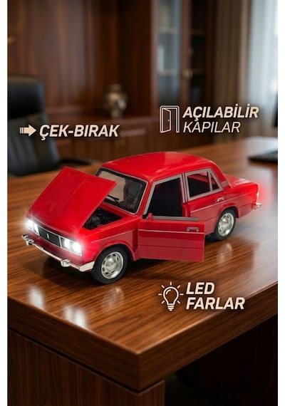 Lada Vaz 2107 Metal Diecast Model Araba 1:24 Ölçek 18cm Sesli Işıklı Çek Bırak Kırmızı Çok Renkli