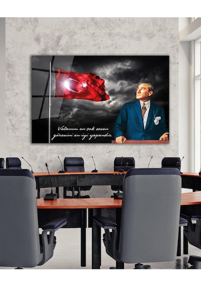 Türk Bayrağı Ve Atatürk Cam Tablo Vatanını En Çok Seven Modern Ev Ofis Salon Kurum Hediyelik Tablo