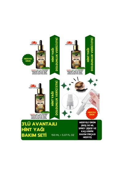 Amazeus Hint Yağı 3'lü %100 Saf Ve Doğal-soğuk Pres Besleyici Etki 3x50 Ml / 5.07 Fl Oz