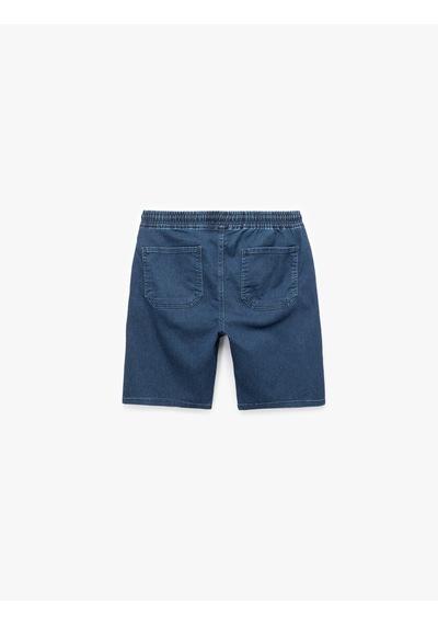Koton Beli Bağcıklı Bermuda Slim Fit Jean Şort Koyu İndigo 5sam40134nd İndigo