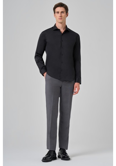 Morven Erkek Siyah Basic Düz Desen İtalyan Yaka Slim Fit Gömlek 26mc004002001 Siyah