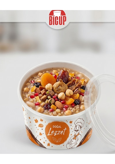 100 Adet Kapaklı Karton Kase Çorba Salata Aşure Yemek Kasesi Piknik Tabağı 14 Oz Karton Kase Isıya Dayanıklı Parti Tabağı