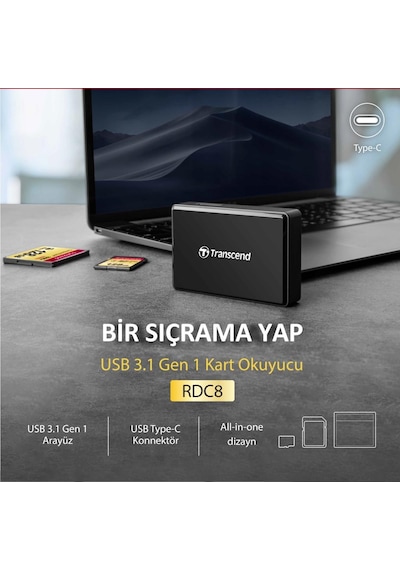 Transcend Ts-Rdc8K2 Cf/Sd/Sdhc/Sdxc/Microsd  Type-C Çoklu Kart Okuyucu