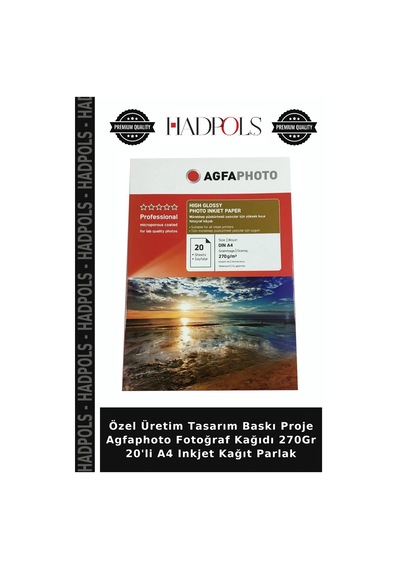 Özel Üretim Tasarım Baskı Proje Agfaphoto Fotoğraf Kağıdı 270gr 20'li A4 Inkjet Kağıt Parlak