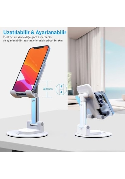 Katlanabilir 360 Derece Dönen Masaüstü Telefon Standı Beyaz