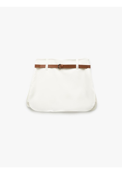 Koton Gabardin Kumaş Kemerli Mini Şort Etek Kırık Beyaz 5sak40126ew Ekru